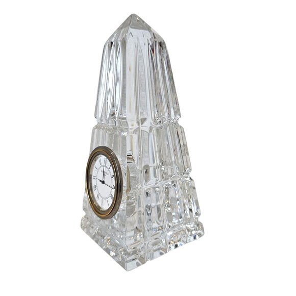 WATERFORD CRYSTAL CLOCK OBELISK PYRAMID 6" Ireland Needs Battery MINT Condition - Picture 4 of 11
